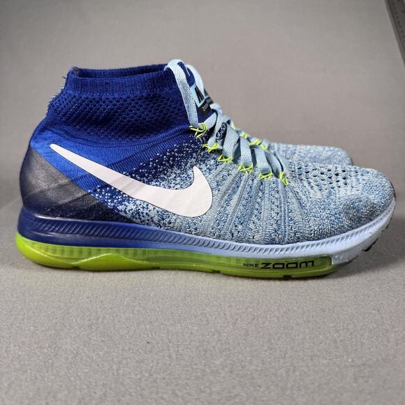 Nike Zoom All Out Flyknit Shoes Womens Size 8 Blue Volt Running Mid 845361-400 - Picture 4 of 13